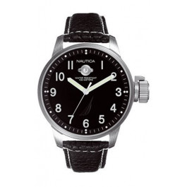 Nautica bracelet de montre A09595 Cuir Noir 22mm + coutures blanches