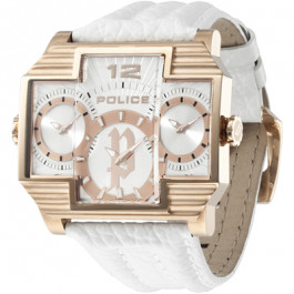 Police bracelet de montre PL13088JSR-04 Cuir Blanc + coutures blanches