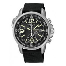 Bracelet de montre Seiko V172-0AL0 / SSC135P1 Cuir/Textile Noir