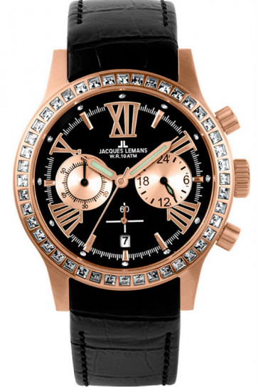 Jacques Lemans bracelet de montre 1-1527 / ZW Cuir Noir 21mm + coutures noires