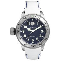 Nautica bracelet de montre A10015 Cuir Blanc 22mm + coutures  bleues