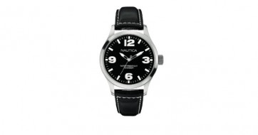 Nautica bracelet de montre A12622G Cuir Noir 24mm + coutures blanches