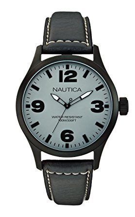 Nautica bracelet de montre A13612G Cuir Gris 24mm + coutures blanches