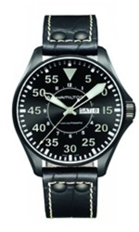 Bracelet de montre Hamilton H64785835 Cuir Noir 22mm
