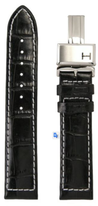 Bracelet de montre Hamilton H690776122 / Khaki Navy Cuir Noir 21mm