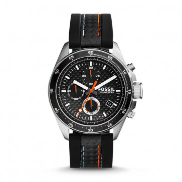 Fossil bracelet de montre CH2956 Cuir Noir 22mm + coutures  bleues