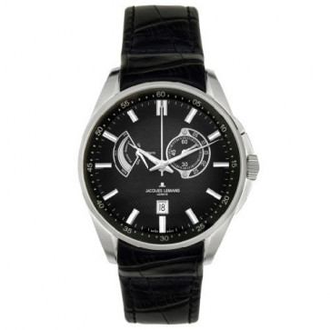 Jacques Lemans bracelet de montre G175 Cuir Noir 22mm + coutures noires