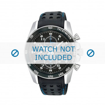 Seiko bracelet de montre SNAE79P1 / 7T62-0KV003B / L01M014J0 Cuir Noir 22mm + coutures bleues