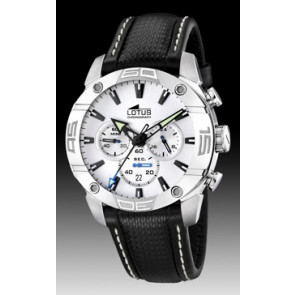 Lotus bracelet de montre 15644 / 15644-1 / 15644-2 / 15644-3 Cuir Noir 23mm + coutures blanches