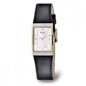 Boccia bracelet de montre 3186-03 Cuir Noir + coutures noires