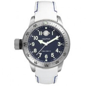Nautica bracelet de montre A10015 Cuir Blanc 22mm + coutures  bleues