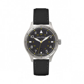 Nautica bracelet de montre A10097G Cuir Noir 22mm + coutures grises