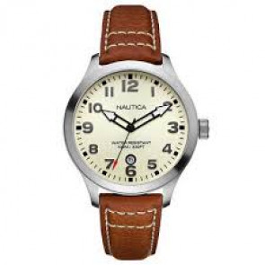 Nautica bracelet de montre A12563G Cuir Cognac 24mm + coutures blanches