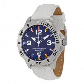 Nautica bracelet de montre A12568G Cuir Blanc 20mm + coutures blanches