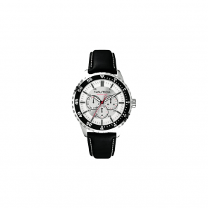 Nautica bracelet de montre A13502G Cuir Noir 22mm + coutures blanches