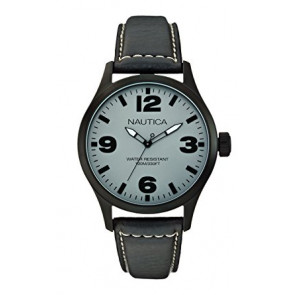 Nautica bracelet de montre A13612G Cuir Gris 24mm + coutures blanches