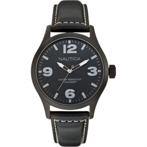 Nautica bracelet de montre A13613G Cuir Noir 24mm + coutures blanches