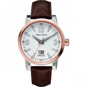 Nautica bracelet de montre A14568G Cuir Brun 20mm + coutures brunes
