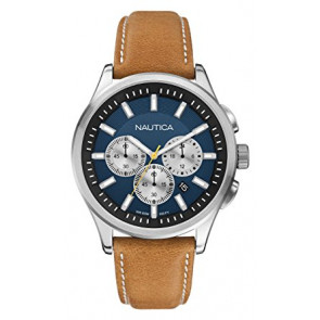 Nautica bracelet de montre A16695G Cuir Cognac 22mm + coutures blanches