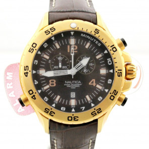 Nautica bracelet de montre A36503G Cuir Brun foncé 22mm + coutures blanches