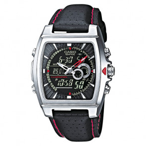 Casio bracelet de montre 10224471 Cuir Noir 17mm + coutures rouges