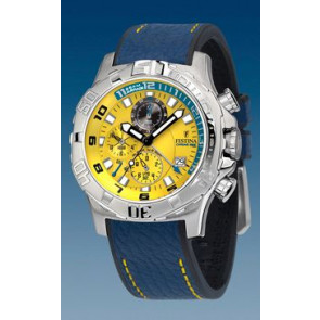 Festina bracelet de montre F16183-6 Cuir Bleu 22mm + coutures jaunes
