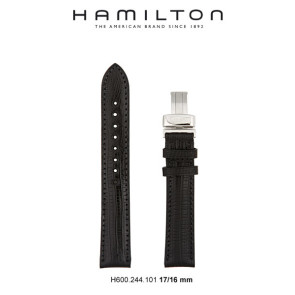 Bracelet de montre Hamilton H600.244.101 / H24411772 Cuir Noir 17mm