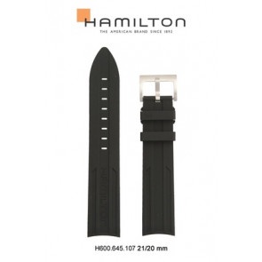 Bracelet de montre Hamilton H001.77.555.335.01 / H775550 / H600645107 Caoutchouc Noir 21mm