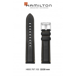Bracelet de montre Hamilton H690767103 / Khaki Aviation Cuir Noir 22mm