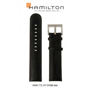 Bracelet de montre Hamilton H001.77.555.735.01 / H775550 Cuir Noir 21mm