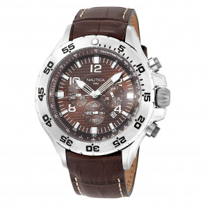 Nautica bracelet de montre N17522 / A20055G Cuir Brun foncé 22mm + coutures blanches