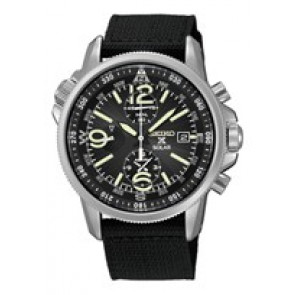 Bracelet de montre Seiko V172-0AL0 / SSC135P1 Cuir/Textile Noir