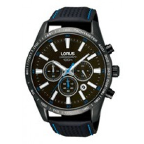 Lorus bracelet de montre VD53-X081-RT387BX9 Cuir Noir + coutures  bleues