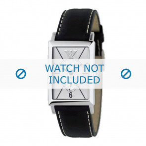 Armani bracelet de montre AR-0129 Cuir Noir 20mm + coutures blanches
