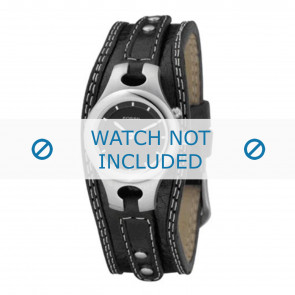 Fossil bracelet de montre  ES9674 / ES9739  Cuir Noir + coutures blanches