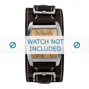 Guess bracelet de montre W0186G2 Cuir croco Brun 24mm + coutures blanches