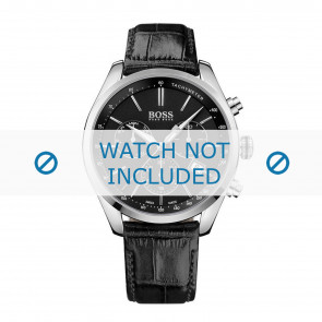 Hugo Boss bracelet de montre HB-283-1-14-2906-HB1513393 Cuir croco Noir + coutures noires