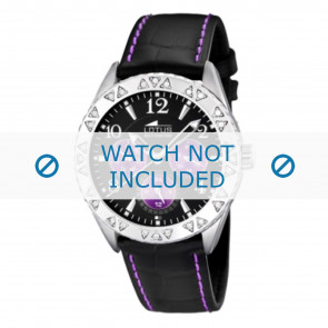 Lotus bracelet de montre L15681-4 Cuir Noir 21mm + coutures  violettes