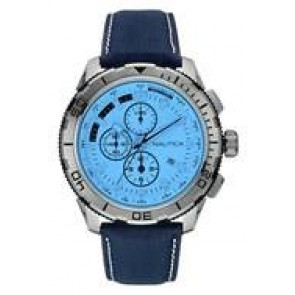 Nautica bracelet de montre NAI19519 Cuir Bleu + coutures blanches