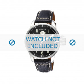 Nautica bracelet de montre A09033 Cuir Noir 22mm + coutures blanches