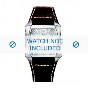 Police bracelet de montre 10810MS-04 Cuir Brun foncé + coutures blanches