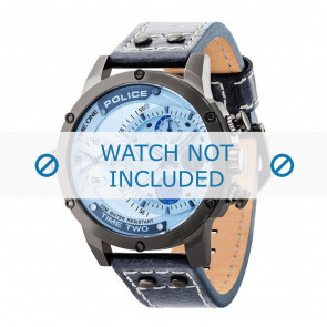 Police bracelet de montre PL.14536JSU-13A Cuir Bleu + coutures blanches