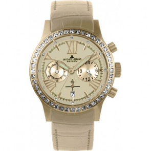 Jacques Lemans bracelet de montre 1-1527B / Porto Cuir Beige 21mm + coutures de beige