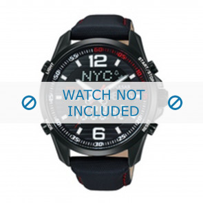 Pulsar bracelet de montre N021-X001 / PZ4009X1 Cuir Noir 22mm + coutures  rouges