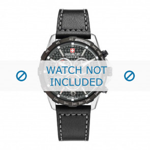 Swiss Military Hanowa bracelet de montre 06-4251.33.001 Cuir Noir 24mm + coutures grises