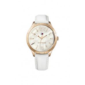 Tommy Hilfiger bracelet de montre TH-268-3-34-1825 / TH679301822 Cuir Blanc 14mm + coutures blanches