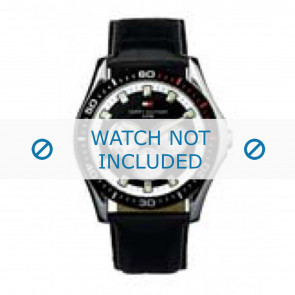 Tommy Hilfiger bracelet de montre TH-01-1-14-0600 / TH679300804 Cuir croco Noir 24mm + coutures blanches